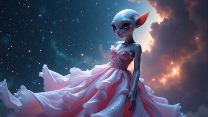 Wall Mural - Elegant Alien Woman In Gown, Space