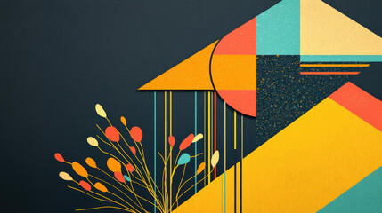 Poster - a geometric feathered design suggesting exploration with space for text and graphics offe a unique v