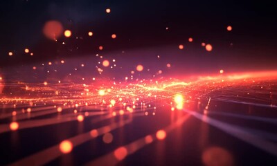Wall Mural - Abstract digital landscape showcasing vibrant glowing particles and lines in motion