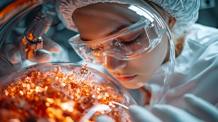 Poster - a scientist examines a substance in a lab. this image is suitable for scientific articles educationa