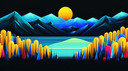 Wall Mural - breathtaking mountain lake illustration with vibrant colors and copy space showcases serene nature s