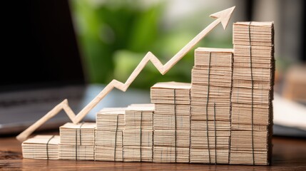 Poster - Stack of books with a graph arrow representing chief growth officer icon concept for balanced business expansion
