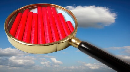 Poster - Magnifying glass with red candles symbolizing focus on performance metrics and calm analysis in business context