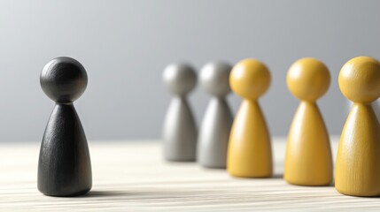 Poster - Group of wooden people figurines symbolizing chro people strategy concept focused on harmony in team design and dynamics
