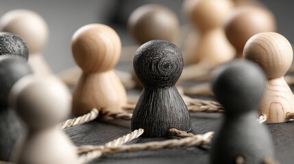 Poster - Group of wooden pegs representing composed stakeholder map with calm complexity for effective organizational planning
