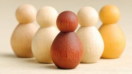Poster - A collection of intricately crafted wooden figures displaying unique designs and textures in a group arrangement
