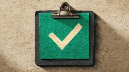 Poster - Green check mark on a wall representing data integrity lead icon concept truth in systems and accuracy of information