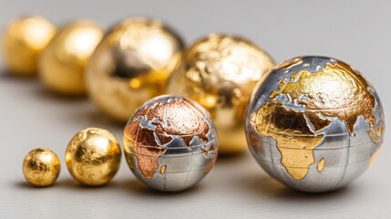 Poster - A collection of sparkling gold and silver globes representing emerging nations' wealth acceleration and global growth
