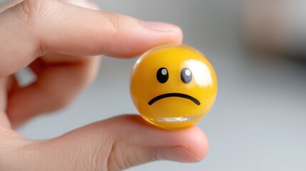 Poster - Depressing representation of a yellow ball with a sad face indicating emotion-linked asset class in financial markets