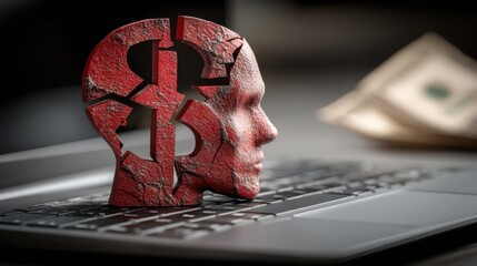 Poster - Striking image of a red skull on a laptop symbolizing emotion-free profit and clear financial decisions in trading