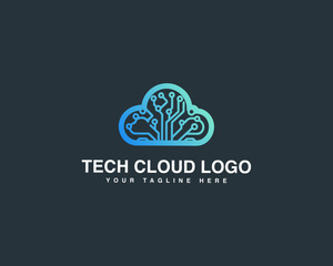 Poster - Tech cloud logo design digital circuit cloud network system vector