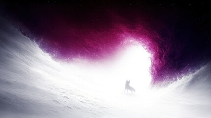 Wall Mural - Celestial guardian a cosmic scene featuring a wolf silhouette bathed in starlight against a vibrant interstellar backdrop showcasing mystical nature