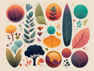 Wall Mural - Seamless Autumn Nature Pattern Collection with Leaves, Flowers, and Seasonal Elements