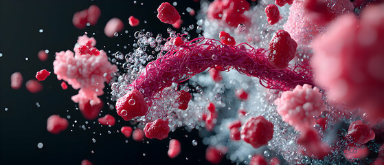 Poster - An abstract image showing microscopic biological structures. Use this visual for scientific presentations pharmaceutical marketing or medical education materials.