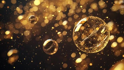 Poster - Golden Bubbles Floating in a Sparkling Abstract Background