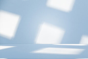 Leinwandbilder - Wall interior background, studio and backdrops show products. with soft light shadow from window color blue and white. background for text insertion and presentation of product	
