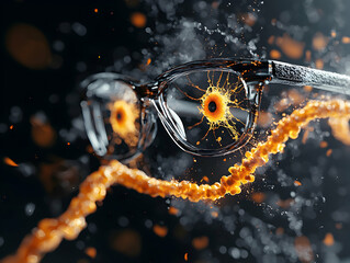 Poster - An artistic image shows glasses with liquid splashing around them. Could be used for an advertisement for eye protection or liquid dynamics research.