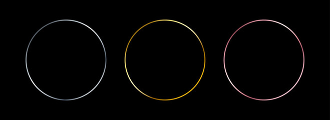 Poster - Gold and silver circle thin frame set. Shiny metallic foil circle border collection. Golden glowing boarder bundle in art deco style. Linear round element pack for photo, cadre, card, emblem. Vector 