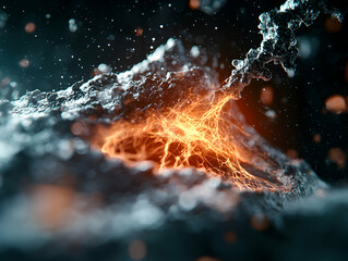 Poster - An abstract digital art piece with fiery energy flowing through a textured surface possibly volcanic or geological. Use it for science education or fantasy book covers.