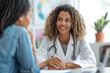 © MaryInPhoto - SWEET   voluntary informed consent treatment agreement is signed between sweet   Hispanic patient and an African female doctor, fostering trust between charming two individuals of mixed race