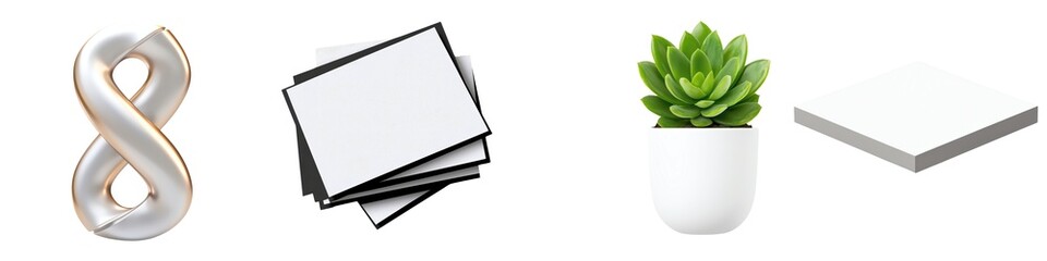 Abstract arrangement of decorative items and plants. isolated against a transparent background.