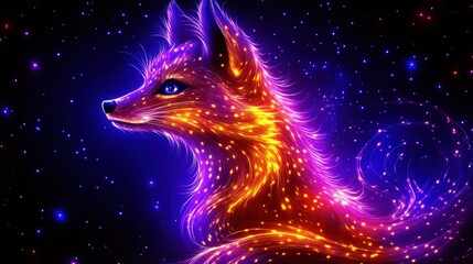 Wall Mural - Galactic Fox Nebula A Celestial Symphony of Cosmic Fur and Starlight Captivating Digital Art Blending Animal and Space Themes Beautiful