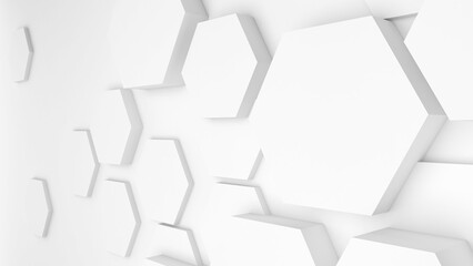 Leinwandbilder - abstract geometric background shapes white hexagon in relief, both high and low used to add different messages to visuals or backdrop images.,3d rendering