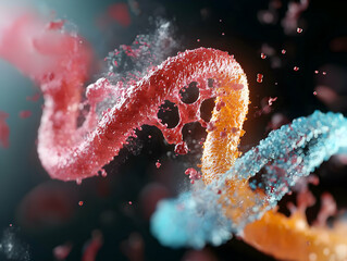 Poster - dynamic abstract render of colorful molecular structures. suitable for scientific illustrations educ
