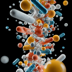 Poster - Abstract colorful microscopic world. Great for science medical or pharmaceutical design. Can be used as a background or illustration.