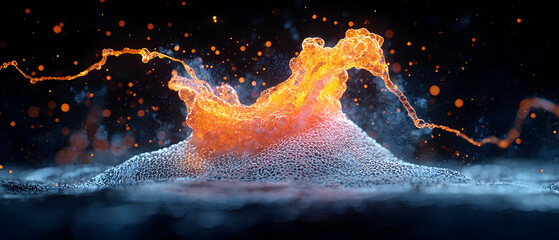 Poster - Abstract image depicts a fiery splash bursting from a watery surface. Use it to illustrate scientific concepts or create stunning visual effects in digital art projects.