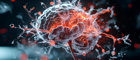 Poster - Depicts a complex brain structure with vibrant energy. Ideal for medical education research or science fiction visual projects. Stimulates interest in neuroscience.