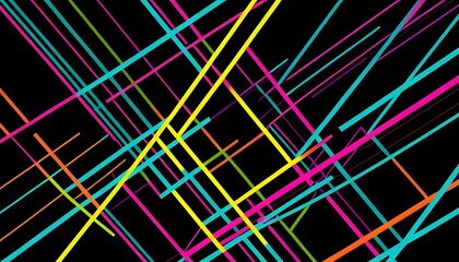 Aufkleber - Abstract background with intersecting colorful lines on a black backdrop creating a modern design
