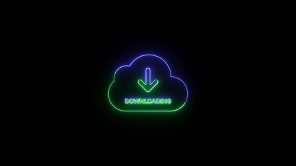 Poster - Neon Cloud Downloading Animation On Black Background