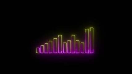 Poster - Neon Bar Graph Animation On Black Background. Business concept. Financial graph chart showing growth or loos.