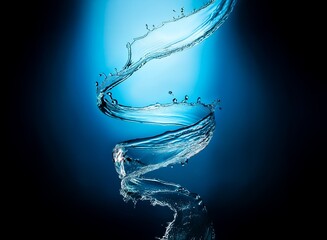 Poster - A mesmerizing spiral of translucent blue water, captured in motion against a dark background.  The water's fluidity and texture are strikingly detailed.