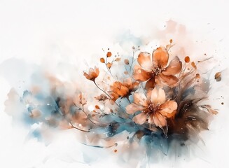 Aufkleber - A watercolor painting of delicate orange flowers and teal accents.  The artwork features soft brushstrokes and a dreamy, abstract background.