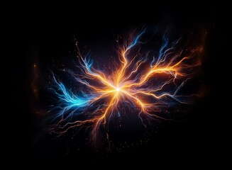Poster - A vibrant, cosmic explosion of blue and orange energy bursts outwards, creating a mesmerizing, star-like pattern against a black background.  The image evokes feelings of power and intense energy.