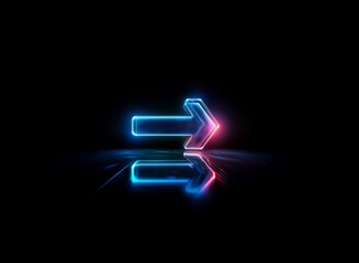 Poster - A vibrant, neon arrow points right, its glowing form reflected on a dark, glossy surface. The arrowhead emits a brighter, warmer light.