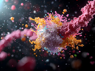 Poster - A colorful abstract image of what appears to be a biological structure possibly a cell or virus. Could be used for scientific visualizations or educational content.