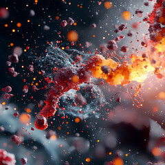 Poster - abstract depiction of cellular explosion or microscopic processes. use in medical educational materi