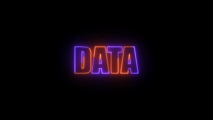 Poster - Neon Data Text Animation With Glowing Purple And Orange Outlines On Black Background