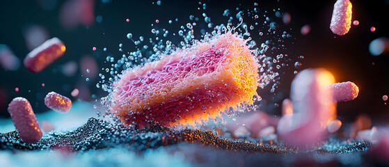 Poster - A vibrant microscopic image showcasing cellular structures in detail. Ideal for scientific illustration or educational media about biology and disease.