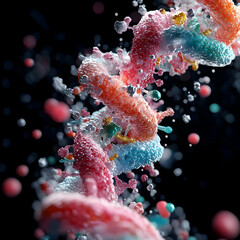Poster - An abstract depiction of microscopic cellular structures. Ideal for science education research publications or abstract medical illustrations.