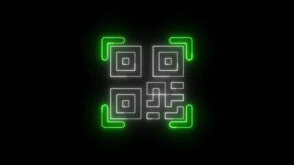 Poster - Animated Qr Code With Neon Glowing Scan Lines On Black Background