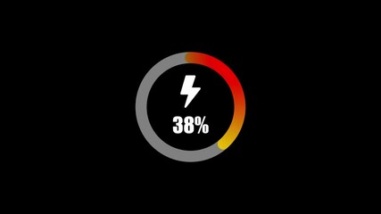 Poster - Energy Level Charging Animation With Circle Indicator At 38 Percent On Black Background