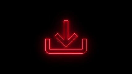 Poster - Neon Red Download Icon Animation On Black Background Digital Graphic Motion