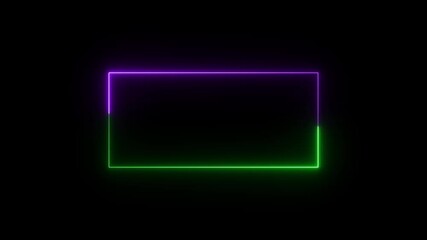 Poster - Animated Rectangle Neon Frame Glows With Purple And Green Light On A Black Background
