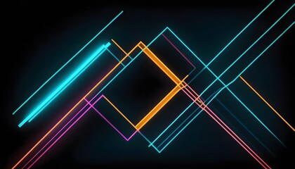 Aufkleber - Abstract neon lines forming geometric shapes on a dark background creating a modern design look