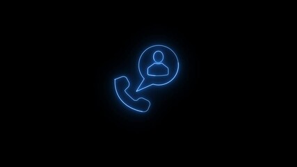 Poster - Glowing Neon Telephone And Contact Icon Animation On Black Background For Technology Concepts