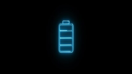 Poster - Neon Battery Icon On Black Background